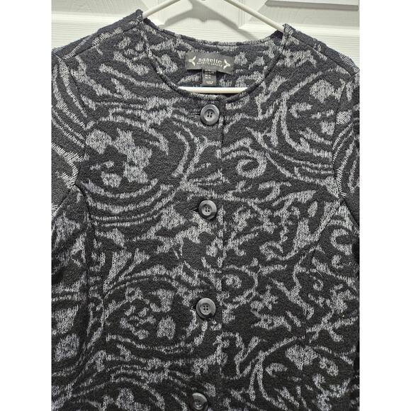 Vintage Nanette Lepore Jacquard Knit Sweater Jacket Size XL Black Gray Wool Coat - Picture 3 of 10